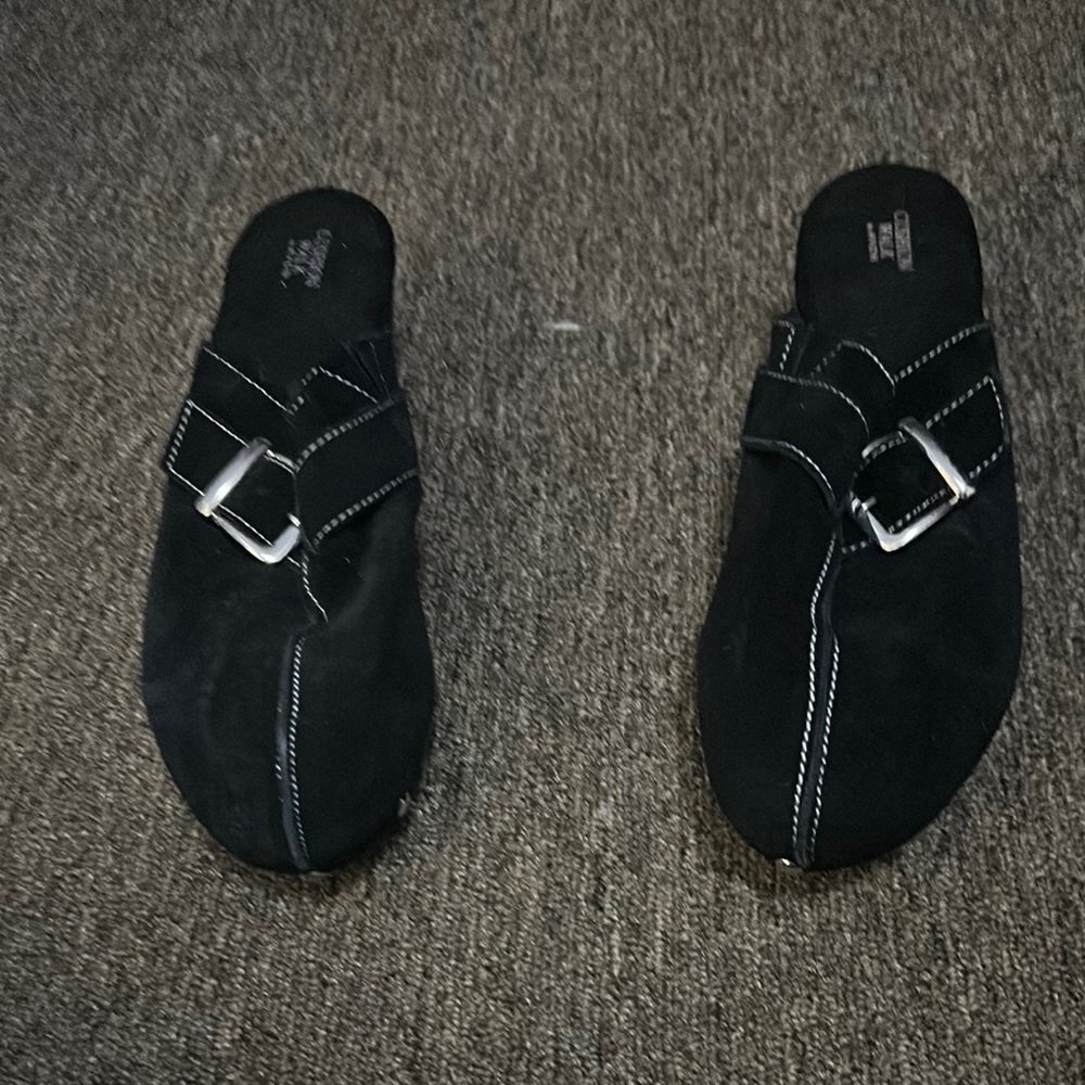 Black Suede Slip-On Shoes with Buckle